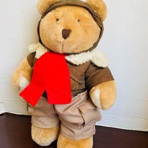 Vintage Bearland Teddy Bear Pilot  Leather Jacket Plush Stuffed Animal